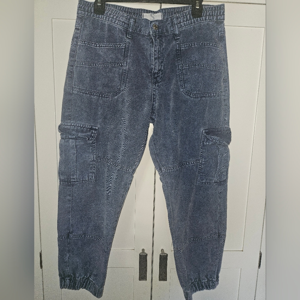 Free People We The Free Denim Blue Cargo Joggers Size S